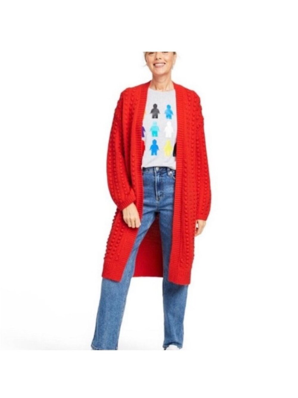 Target x Lego 1X Brick Orange Red Cardigan Sweater Wool Blend Long Line